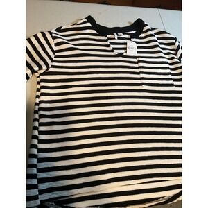 Cato Womens Black White Striped V-Neck Textured Knit Top Pocket Size S NWT